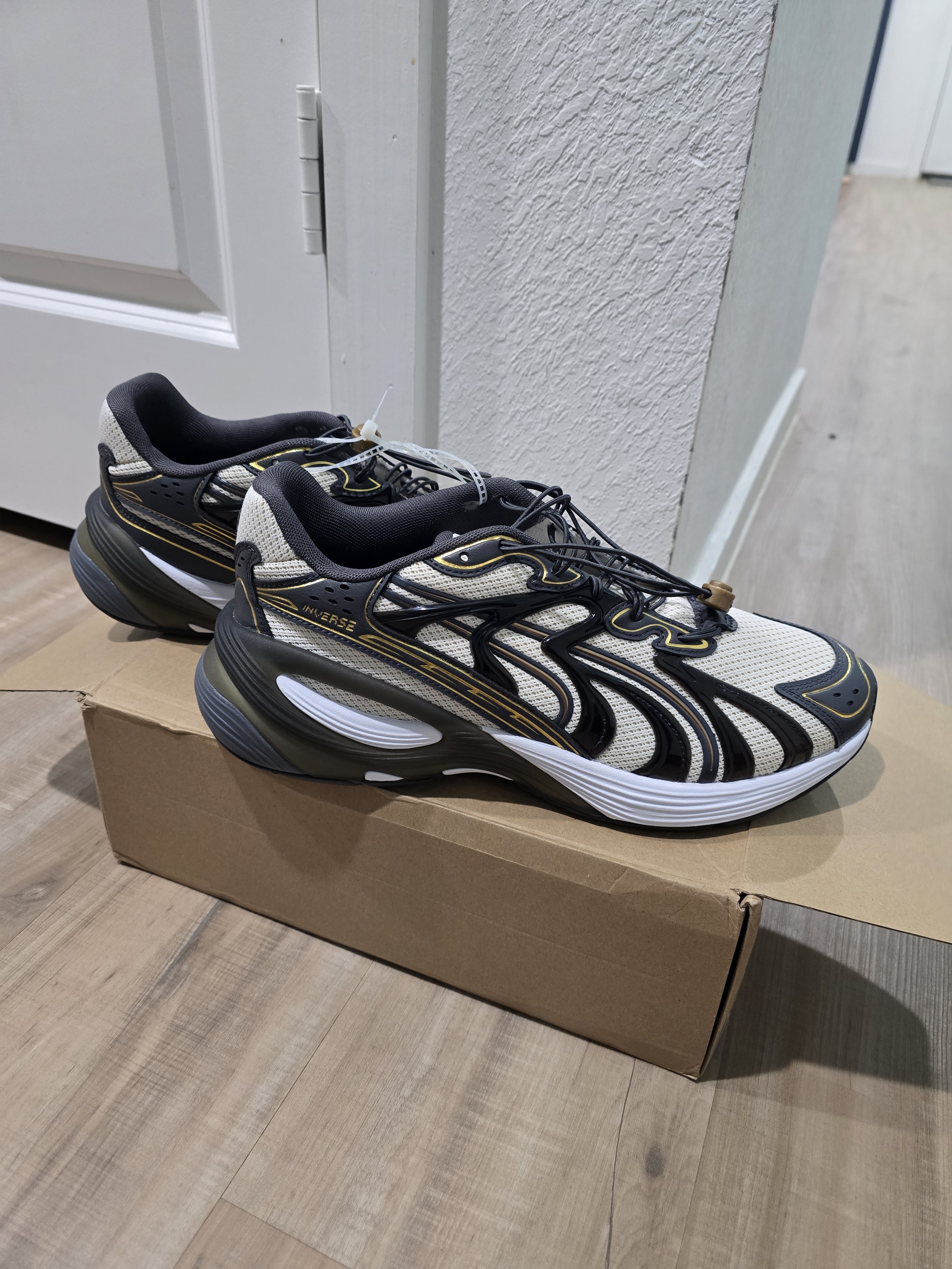 All-Over Mesh Athletic Sneakers With Black & Gold Accents
